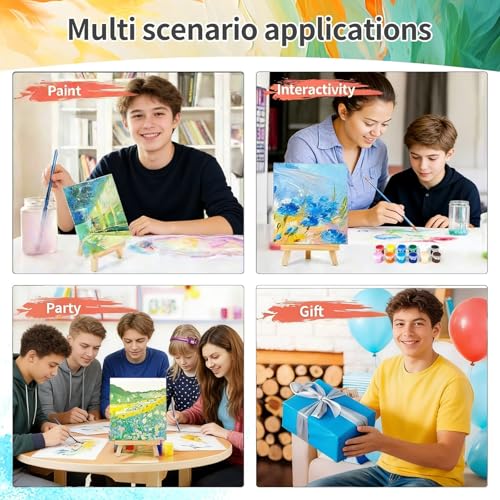 16 Pack 8 * 10In Canvas Boards for Painting, Art Canvas for Drawing with 32 Brushes & 16 Paint Trays & 32 Acrylic Paint, Mini Painting Canvas with Easel Set, Painting Kits for Adults Party - style: Pack of 16