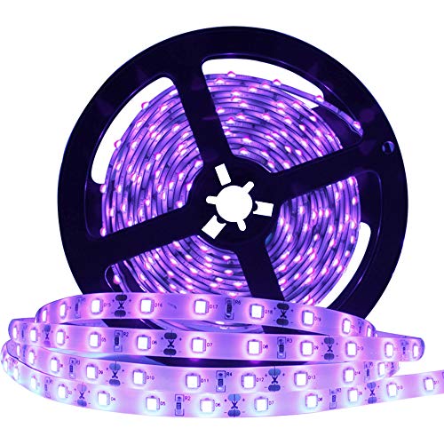 24 Watts UV Black Light LED Strip, 16.4FT/5M 3528 300LEDs 395nm-405nm Non-Waterproof Blacklight Night Fishing Implicitly Party with Power Supply - color: Non-Waterproof, size: 24Watts