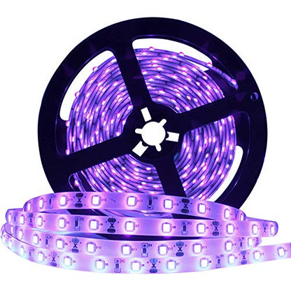 24 Watts UV Black Light LED Strip, 16.4FT/5M 3528 300LEDs 395nm-405nm Non-Waterproof Blacklight Night Fishing Implicitly Party with Power Supply - color: Non-Waterproof, size: 24Watts
