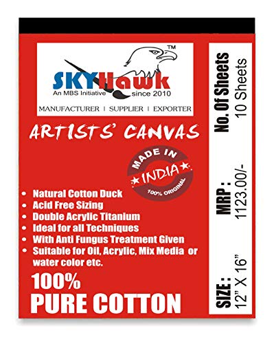 SKYHawk Cotton Canvas Painting Pad (10 Sheets) 12 X 16 Inches White