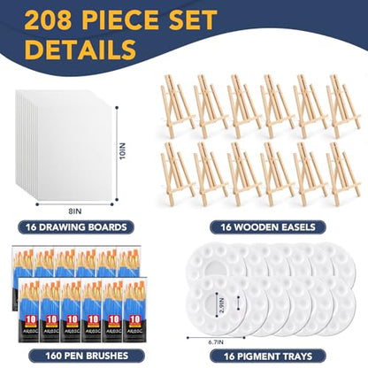AROIC 260 Pack Easel and Canvas Sets with 20 Wood Easels,200 Brushes,20 Canvas and 20 Palette, Painting Set, Tabletop Easel, Art Easels, Painting Supplies for Kids & Adults to Paint Party - style: 30cm-20sets