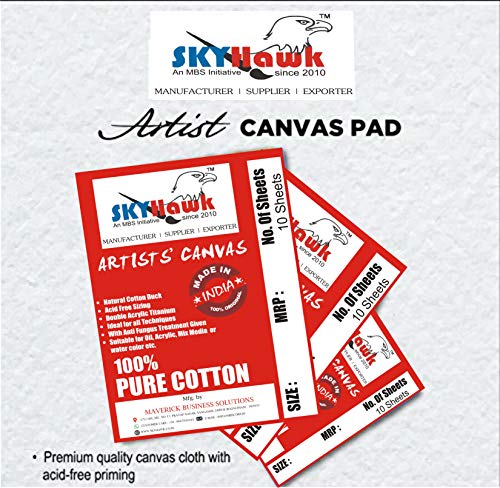 SKYHawk Cotton Canvas Painting Pad (10 Sheets) 12 X 16 Inches White