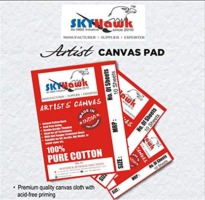SKYHawk Cotton Canvas Painting Pad (10 Sheets) 12 X 16 Inches White