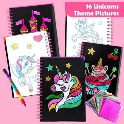FUNNYB&G Foil Art Craft Kit for Girls 4-10 Years Old: Mess-Free & No-Glue, Create 16 Sparkly Unicorns Pictures – Perfect Travel Toy & Birthday Gift for Kids（Unicorns） - style: Unicorns