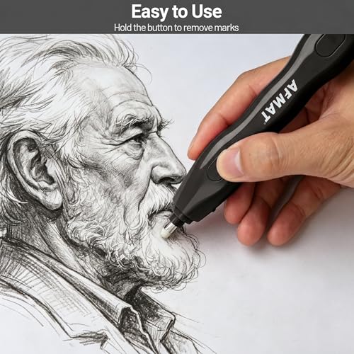 AFMAT Electric Eraser, with 140 Eraser Refills, Rechargeable Pencil Erasers for Artists, Electric Erasers for Drafting, Drawing, Painting, Sketching, Architectural Plans, Detailer Tool EE25(Black) - color: Black
