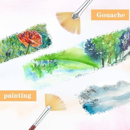 Fan Paint Brush Set, 6 Pcs Nylon Hair Acrylic Paint Brushes Artist Brush with Wooden Handle for Acrylic, Oil, Watercolor, Gouache, Face, Nail, Rock Painting