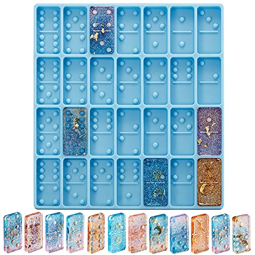 Domino Mold for Resin Domino Mold for Epoxy Candy Clay Chocolate Mould 28 Cavities Silicone Mould Pendant Epoxy Cake Jewelry Making Tool(Classical,Blue) - size: Classical