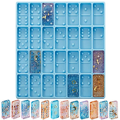 Domino Mold for Resin Domino Mold for Epoxy Candy Clay Chocolate Mould 28 Cavities Silicone Mould Pendant Epoxy Cake Jewelry Making Tool(Classical,Blue) - size: Classical