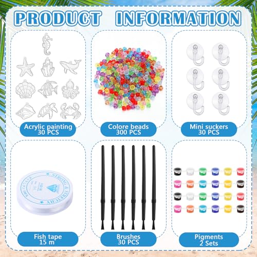 WinnerWhy 30 Sets Summer Ocean Beach Suncatchers Window Art DIY Kits Coastal Suncatcher Crafts Bulk Paint Your Own Window Hanging Ornaments for Home Party Activities Art Project - style: Ocean