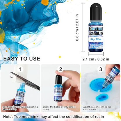 Alcohol Ink Set - 60 Bottles Concentrated Alcohol-Based Ink for Epoxy Resin Art, Tumbler Making, Fluid Painting on Glass, Ceramic & Leather, 0.34 fl oz Each