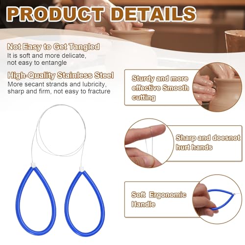 HARFINGTON Pottery Wire Tool 6Pcs 17.72" Standard Clay Wire Cutter Cutting Pottery Tools with Rubber Handle for Clay Cutting Sculpting Cheese Dough Tools, Blue - color: Blue