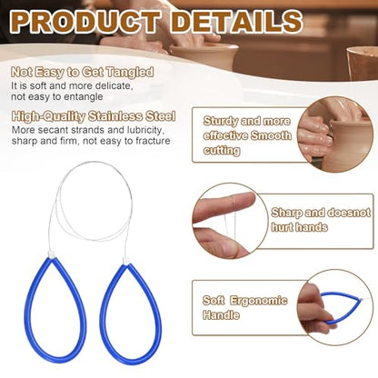 HARFINGTON Pottery Wire Tool 6Pcs 17.72" Standard Clay Wire Cutter Cutting Pottery Tools with Rubber Handle for Clay Cutting Sculpting Cheese Dough Tools, Blue - color: Blue