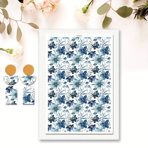 10 Pcs Floral Clay Transfer Paper for DIY Art Crafts, Blues Flowers Magic Water Polymer Clay Transfer Sheets Transfer Paper for Polymer Clay Jewelry Earrings Making Supplies 5.82X3.93inch - color: Blue Floral