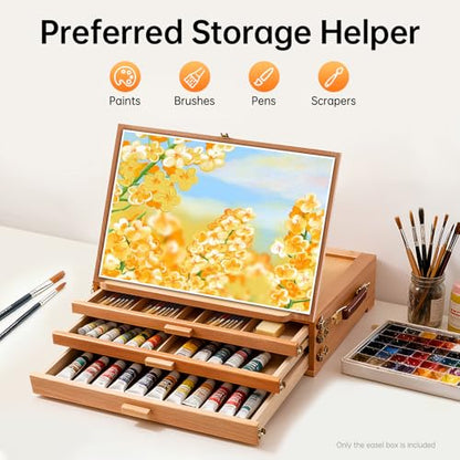 Adjustable Tabletop Easel with Storage Drawers, Beech Wood Desktop Sketch Box for Painting & Drawing, Portable Art Stand Holds Paints, Brushes, Markers for Artists, Students, Beginners