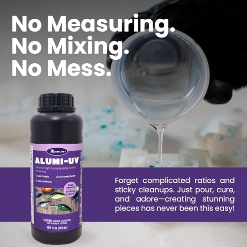 Alumilite Alumi-UV 12 Oz, Fast Curing, High Gloss, Clear UV Resin, Ideal for Crafts, Jewelry, Glossy Look Resin Forr Doming and Coating, Perfect for Fishing Lures, and Coasters - size: 12 Oz