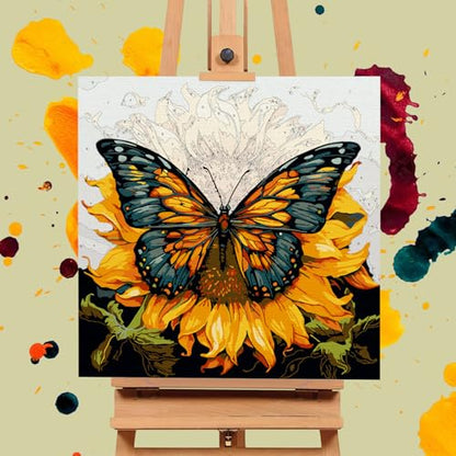 Framed Paint by Numbers Kit for Adults Beginners & Kids Ages 8-12, Butterfly Sunflower Acrylic Easy Paint by Number with Frame, Paint by Number Kits on Canvas Framed (10 * 10 Inch, without Easel) - color: BOP1PF01, size: 10 x 10 Inch