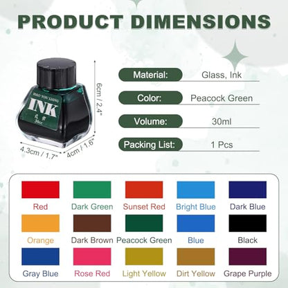 PATIKIL Fountain Pen Ink Peacock Green, 30ml Calligraphy Pen Bottled Ink Non-Carbon Colorful Smooth Flow Color Dip Drawing Set Art Supplies for Writing Painting Journaling - color: Peacock Green