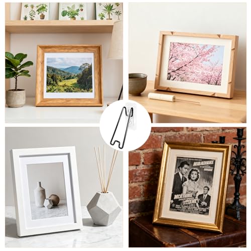 6 Pcs Picture Frame Stand with Self Adhesive Backing,Adjustable Metal Picture Holder Easel for 5.9-10.2 Inch Photo Frames,Tabletop Frame Support Stand for Pictures,Artwork Display,Black,5.12"×2.12" - size: 6PCS Black 5.12×2.12 Inch