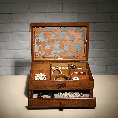 Changsuo Wooden Jewelry Box for Women with Drawer, Small-sized Jewelry Storage Organizer with Acrylic Lid - size: One-drawer
