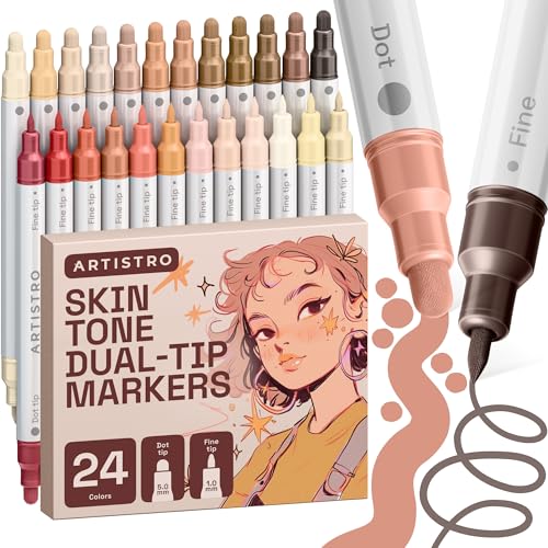 ARTISTRO 24 Skin Tones Dual-Tip Acrylic Paint Markers – Paint Pens Set with Dot & Fine Tips for Fabric, Rock, Glass, Wood, Coloring Books – Arts & Crafts Gift – Classroom Must Haves & School Supplies - style: Skin Tones