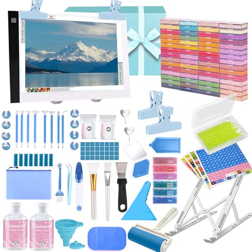 Qlonry 185 Pcs All Inclusive Diamond Painting Tool Kit Diamond Art Accessories Kit Including A4 LED Light Pad Kit,Bracket,Convex Point Design Storage Box,Painting Pen for DIY Craft - color: Blue, size: A4