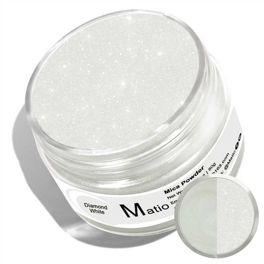 Matio Mica Powder, 1.8oz/ 50g Diamond White Pearlescent Effect Mica Powder for Epoxy Resin Natural Color Pigment for Soap Making, Bath Bomb, Candle Dye, Resin Craft, Paint,Nails,Jewelry, Slime Pigment - color: Diamond White