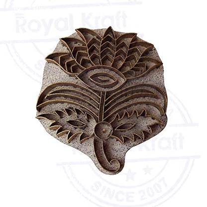 Exquisite Print Block Brass Lotus Pattern Wooden Clay Stamp - size: BSCtag013