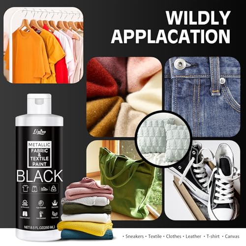 Black Fabric Paint - 250ml Textile Paint Permanent for Textile and Leather Clothes, Fabric Coat Paint for DIY Fabric Dye Projects, Washable Clothing Paints for T-shirts, Jeans, Canvas Shoes, Sofa - color: Black