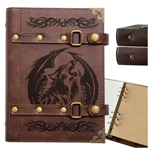 DUROTAN DND Notebook Wolf Journals Gift Set-Unique A5 Binder | 400 Page Vintage Leather Suitable for Dungeons And Dragons Accessories Women & Men Writing - color: 8-Red-Wolf