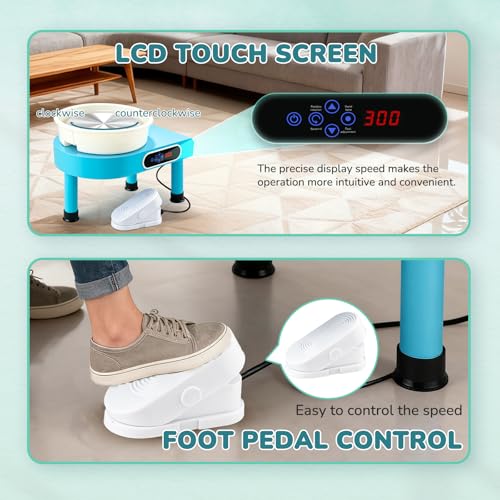 Bonoutil Pottery Wheel Machine, 11" Electric Ceramic Forming Machine LCD & Foot Pedal Control Max 20 lbs Capacity, Clay Art Sculpting Tools Kit at Home Pottery Wheels