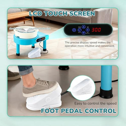 Bonoutil Pottery Wheel Machine, 11" Electric Ceramic Forming Machine LCD & Foot Pedal Control Max 20 lbs Capacity, Clay Art Sculpting Tools Kit at Home Pottery Wheels