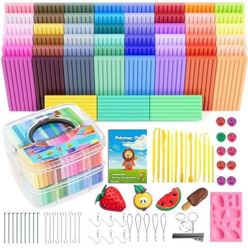 CiaraQ 51-Color Polymer Clay Oven Bake Modeling Kit | 14 tools, 2‑layer box, silicone mold, accessory pack, guide. Great for gifting, school, home, kids & artists. - color: 51 Colors, size: 20g / pcs