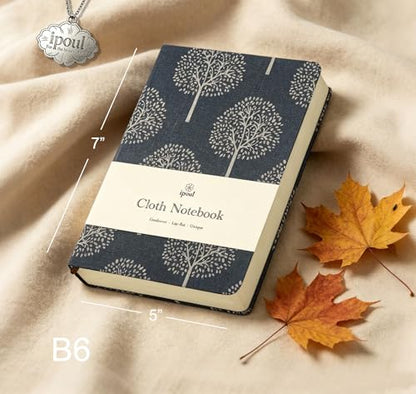 Linen Notebook, Hardcover Cloth Journal, B6, 264 Pages, 5x7 Small Lined Notebook & Sketchbook, Lay Flat, White Tree Navy Blue Fabric, Dirt-proof, Suitable for Outdoor Sketching - color: B6-Tree Navy