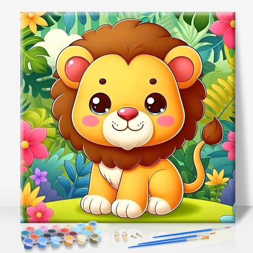 Camocin Framed Paint by Numbers Kit for Kids Ages 4-12 - Lion Theme DIY Acrylic Painting Set with Frame for Beginners, Complete Art Kit with Canvas, Brushes & Paints - 10x10 Inch Home Decor Gift - color: Lion-1