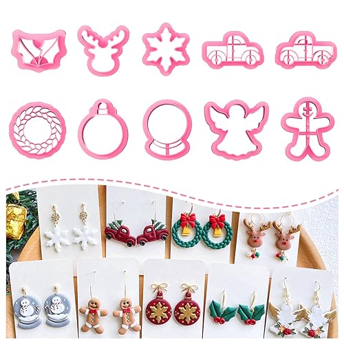 Keoker Christmas Clay Cutters, Polymer Clay Cutters for Earrings Making, 10 Shapes Christmas Clay Earrings Cutters, Reindeer Clay Cutters - color: earrings clay cutters 1