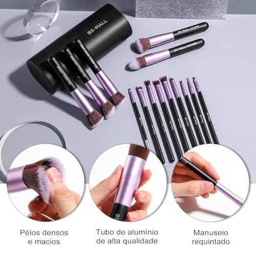 BS-MALL Makeup Brushes Premium Synthetic Foundation Powder Concealers Eye Shadows 14 Pcs Purple for Makeup Beginner or Professional with Travel Case - color: Purple