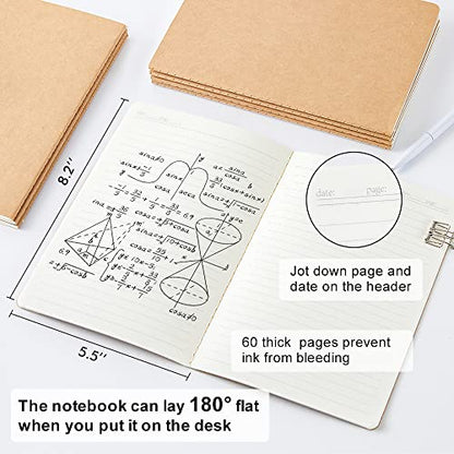 feela 90 Pack Kraft Notebooks Bulk, Lined Travel Journals Note Pad Notebooks for Men Women Girls Students, Making Plans Writing Memos Office School Supplies, A5, 60 Pages, 8.3” X 5.5” - style: Lined-90 Pack