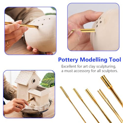 STPCTOU Brass Clay Hole Cutter Pottery Ceramic Punching Tools Slotting Sculpting Set Pottery Carving Tools Clay Modeling Tools Punching Tools Kids Pottery Clay Molding DIY Carving Crafts (5 Pcs)