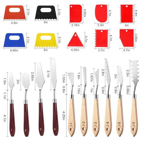 EEEKit 21 PCS Painting Spatula Set, Stainless Steel Spatula Pallet Knife with Art Paint Scrapers, Paint Spatula Tools for Oil Canvas, Watercolor, Acrylic Painting