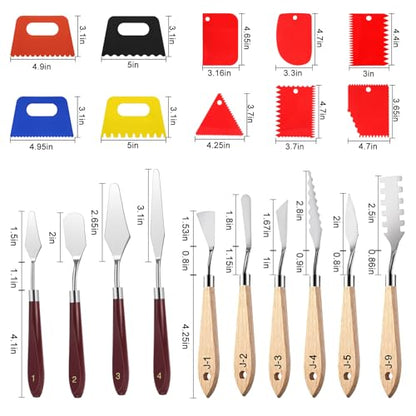 EEEKit 21 PCS Painting Spatula Set, Stainless Steel Spatula Pallet Knife with Art Paint Scrapers, Paint Spatula Tools for Oil Canvas, Watercolor, Acrylic Painting