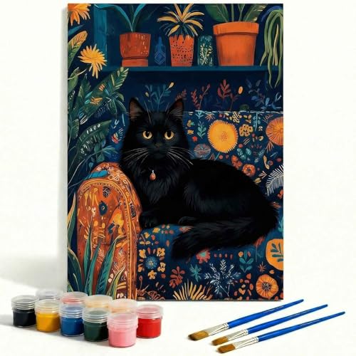 Amphol Paint by Numbers Kit for Adults - 16x20 Inch Black Cat DIY Paint by Number Canvas Art Kit, Oil Painting Kit on Unframed Canvas Art for Stress Relief, Home Wall Decor with Acrylic Paint Set - color: Black Cat