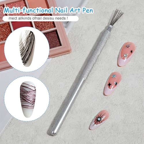 4 Pcs 7 Pin Nail Liner Art Brush, Stainless Steel Stripe Lines Nail Art Tool Pen Ultra-fine Bendable Pin Nail Manicure Tool Modeling Brush for Nail Gel Art Line Drawing Painting