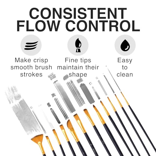 Professional Artist Paint Brush Set of 12, Acrylic Paint Brush Set, for Beginners and Professionals, Great for Water, Oil or Acrylic Painting