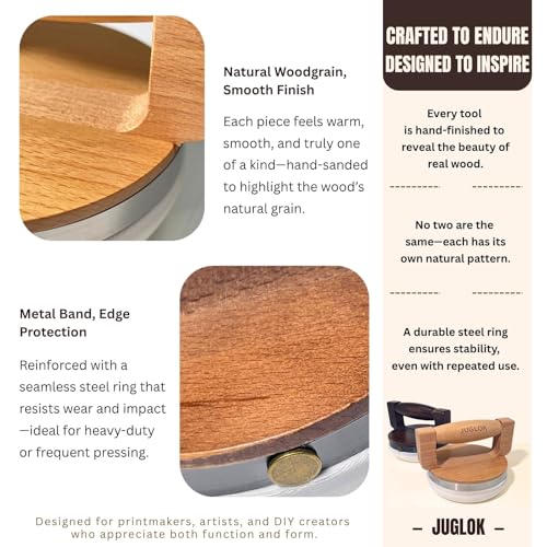 JUGLOK 4-Inch Wooden Printing Tool for Block Printing – Ergonomic Handle & Nylon Base, Ideal for Linocut, Rubber Stamps, Scrapbooking (Espresso Walnut) - color: Espresso Walnut