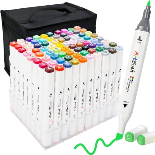 ArtBeek 80 Color Alcohol Markers Set, Coloring Markers for Adult Coloring Books No Bleeding, Dual Tip (Chisel & Fine Tip) - color: 80 Colors
