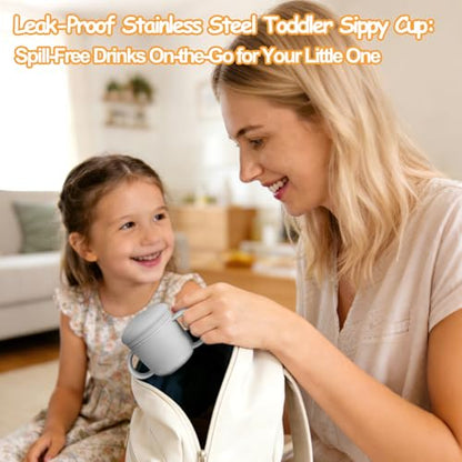 Mity rain 3-In-1 Stainless Steel Sippy Cup for 6+ Month Old, Baby Straw Cups for Toddlers 1-3 with Travel Lid, Silicone Straw, Replacement Straw & Cleaning Brush - 8oz Toddler Cups Spill Proof Set - color: Gray