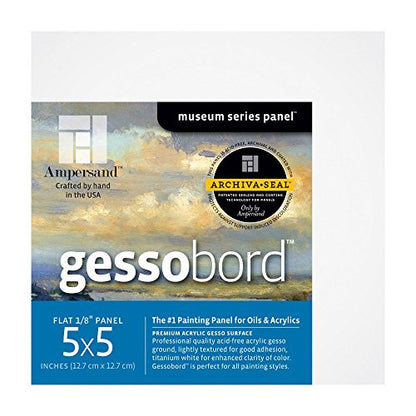 Ampersand Gessobord for Acrylic, Oil and Mixed Media, 1/8 Inch Depth, 5X5 Inch, Pack of 4 (GBS055) - size: 5X5 Pack of 4, style: 1/8 Inch Depth
