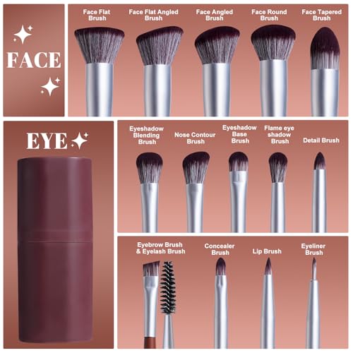 BS-MALL Makeup Brush Set 14 Pcs With Case - Foundation Brush, Concealer Brush, Blush Brush & Flawless Application – Complete Luxury Cosmetic Brush Kit For Travel & Daily Use (Brown) - color: Brown