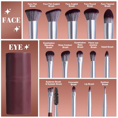BS-MALL Makeup Brush Set 14 Pcs With Case - Foundation Brush, Concealer Brush, Blush Brush & Flawless Application – Complete Luxury Cosmetic Brush Kit For Travel & Daily Use (Brown) - color: Brown