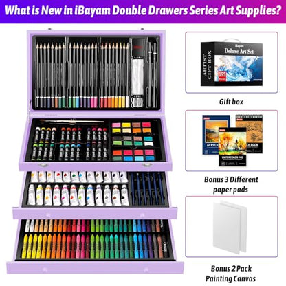 iBayam Teen Girl Gifts Trendy Stuff, 195-Pack Art Kit Drawing Coloring Set for Adults Kids, Aesthetic Preppy Stuff School Supplies Cute Japanese Stationary Sketching Supplies - color: Purple